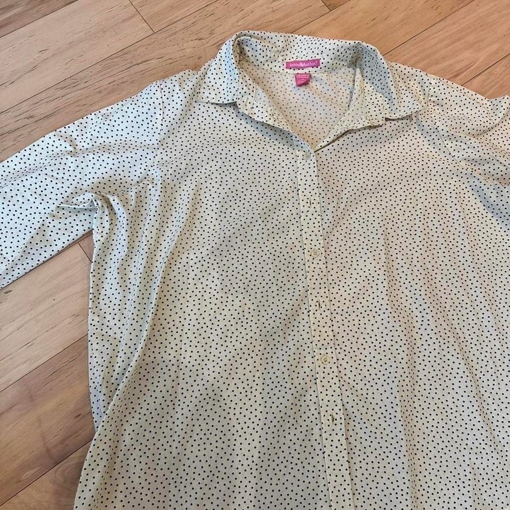 Yellow with Navy blue Polka Dot button down Shirt - Picture 5 of 7